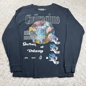 Civil Regime Shirt Mens L Black Garden of Dreams Long Sleeve Street Skater Indie